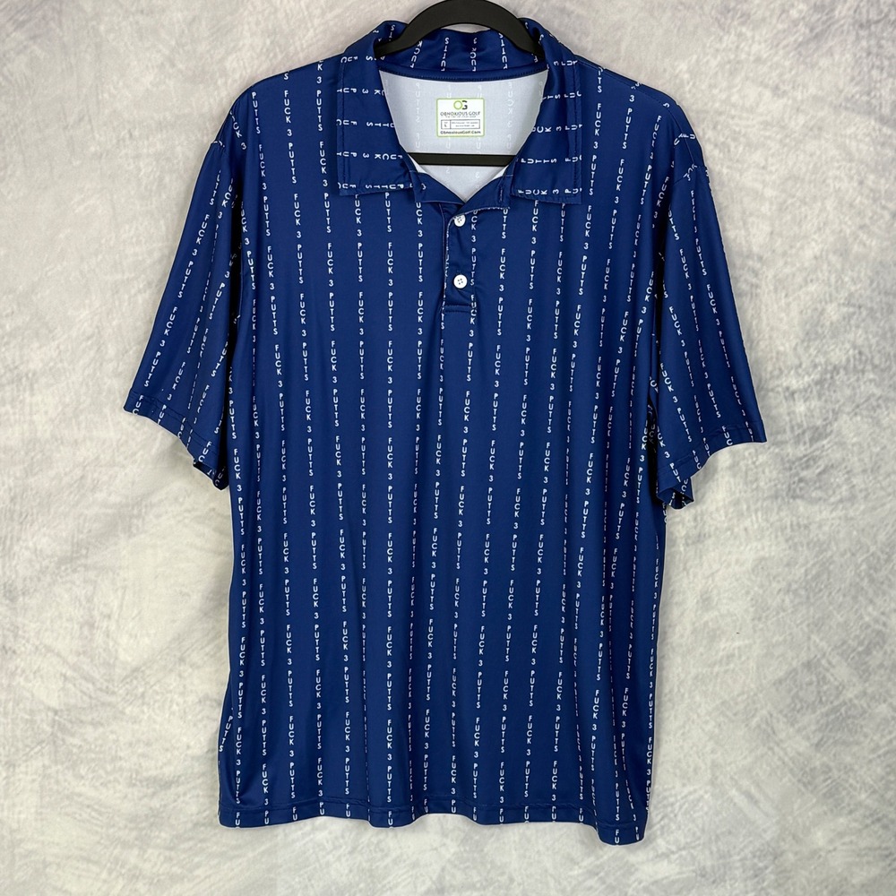 Obnoxious Golf Mens sz L Blue F*ck‎ 3 Putts Short Sleeve Polo Shirt